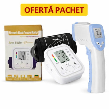 Set Tensiometru Electronic + Termometru Infrarosu Non-Contact – Monitorizare completa acasa