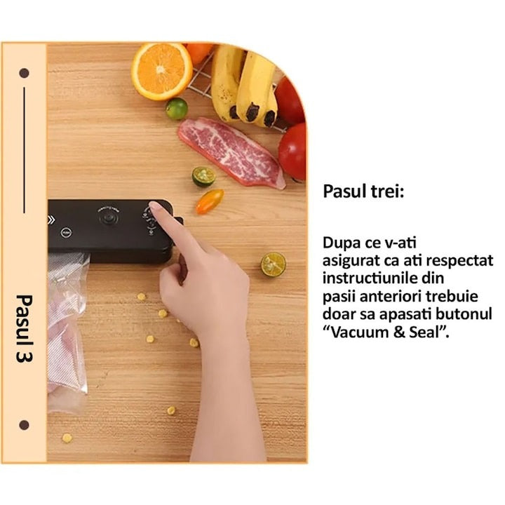 Aparat vidat și sigilat alimente – cu 10 pungi, carne/legume/fructe