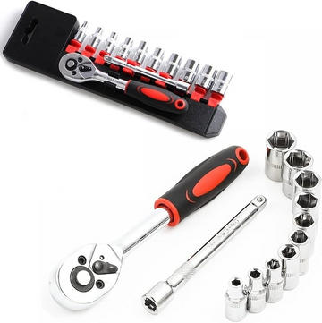 Set chei tubulare 1/2 cu clichet 10-24mm Cr-V 12 piese trusa profesionala