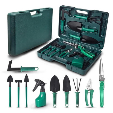 Set unelte gradinarit 10 piese cu valiza foarfeca lopata grebla
