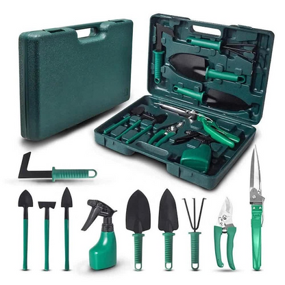 Set unelte gradinarit 10 piese cu valiza foarfeca lopata grebla