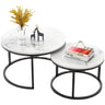 Set 2 Masute Rotunde de Cafea, Efect Marmura, Blat MDF, Cadru Metalic Negru, 70x45 cm si 50x38 cm