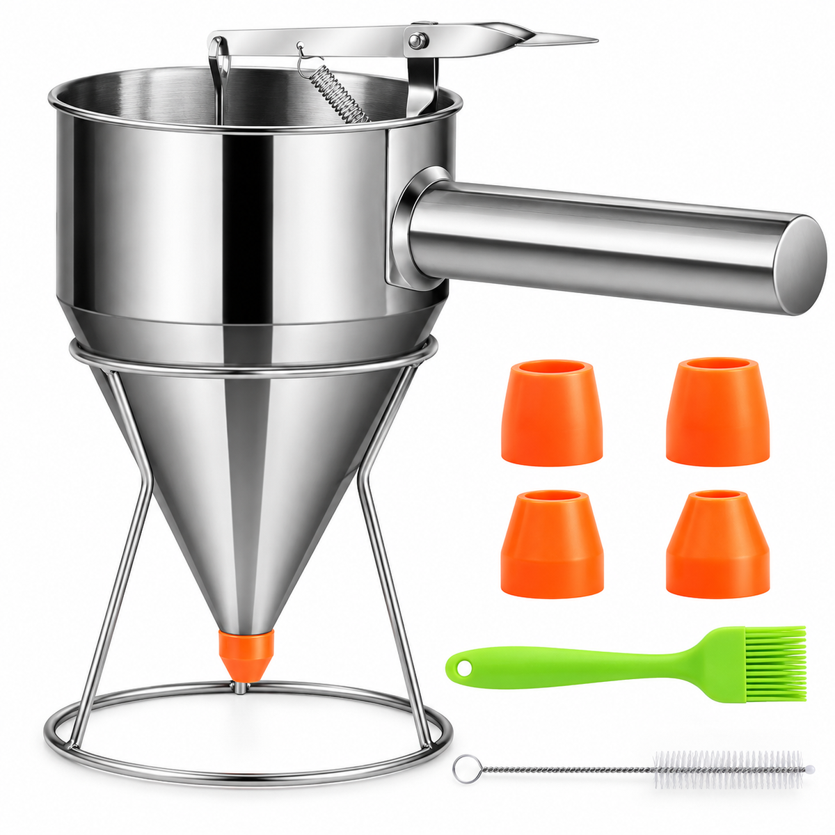 Dispenser Aluat 1.2L din Otel Inoxidabil, Dozator Clatite cu Maner cu Arc