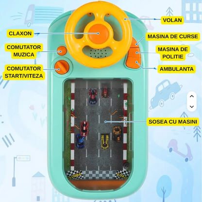 Volan interactiv copii cu sunete si joc de curse 43x22x13 cm