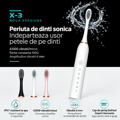Periuta Electrica Reincarcabila Ultrasonica Adult, 30000 Vibratii, Peri Moi, Travel Friendly