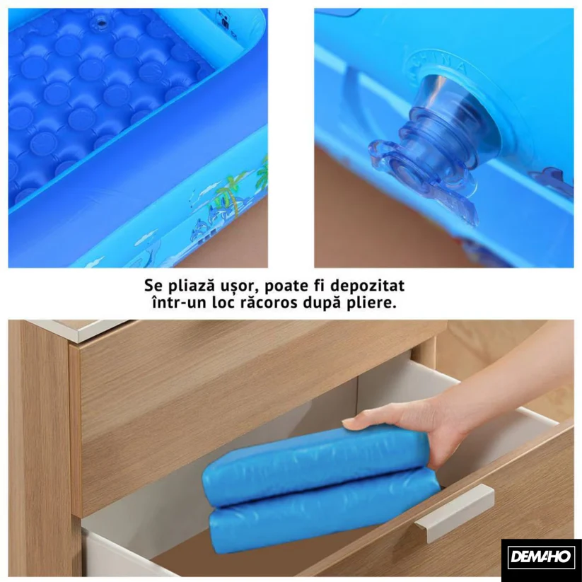 Piscina Gonflabila Familiala DEMAHO 210x135x54 Cm Cu 3 Inele PVC Rezistent
