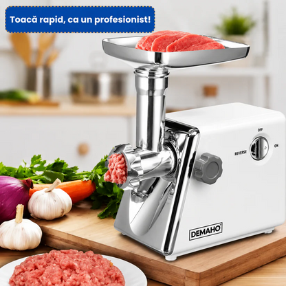 Masina De Carne DEMAHO 3000W – Tocare Rapida, Functie Reverse si Accesorii Pentru Carnati & Kibbe