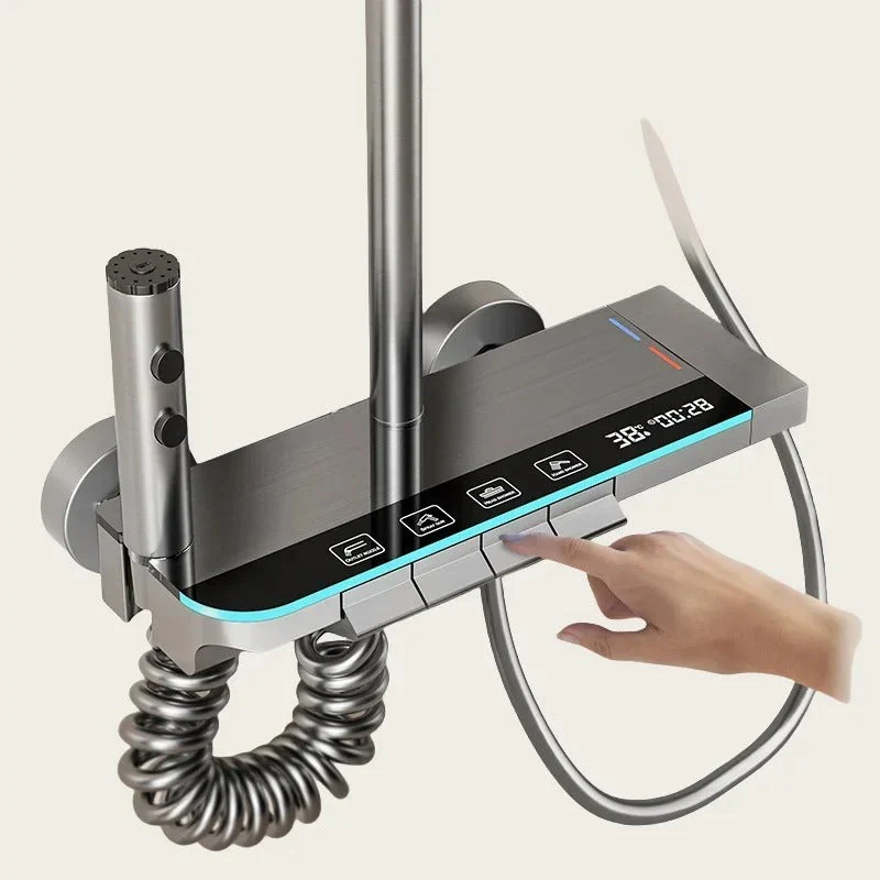 Coloana Dus Termostatata Mona C-86 Gun Grey, 4 Functii, LED, Dus Tip Ploaie, Bideu Integrat