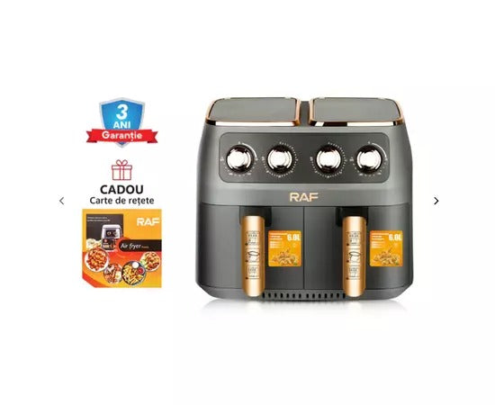 Air Fryer RAF 5236 8L XL cu 2 Cosuri Independente, Touch Screen, Usa Dubla, 2800W - 50 hartii incluse