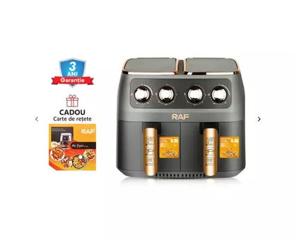 Air Fryer RAF 5236 8L XL cu 2 Cosuri Independente, Touch Screen, Usa Dubla, 2800W - 50 hartii incluse