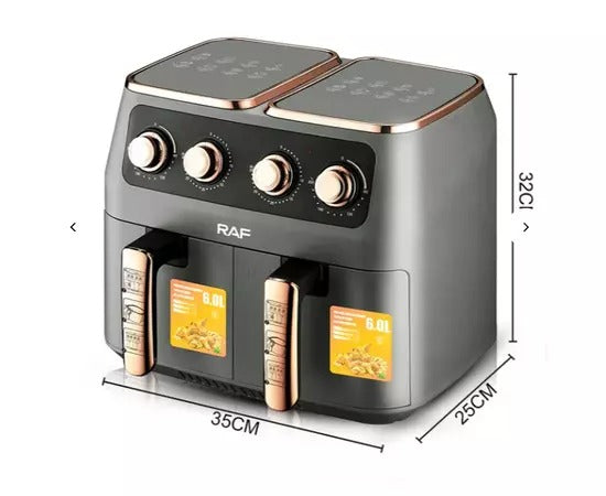 Air Fryer RAF 5236 8L XL cu 2 Cosuri Independente, Touch Screen, Usa Dubla, 2800W - 50 hartii incluse