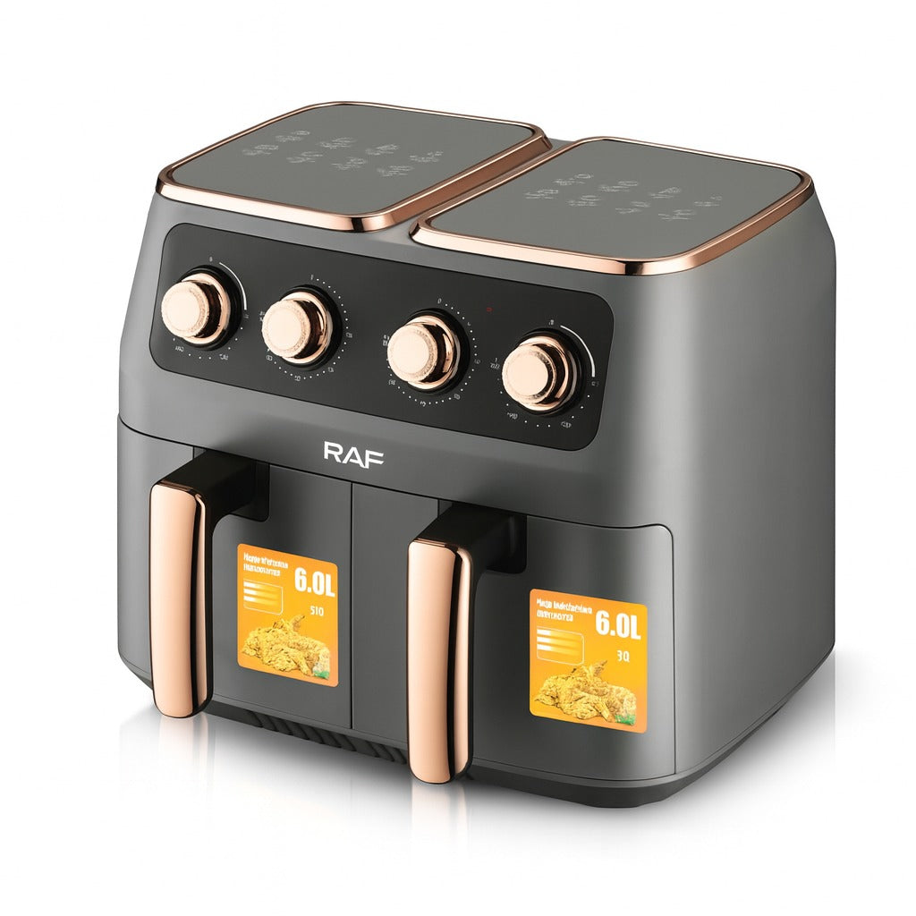 Air Fryer RAF 5236 8L XL cu 2 Cosuri Independente, Touch Screen, Usa Dubla, 2800W - 50 hartii incluse