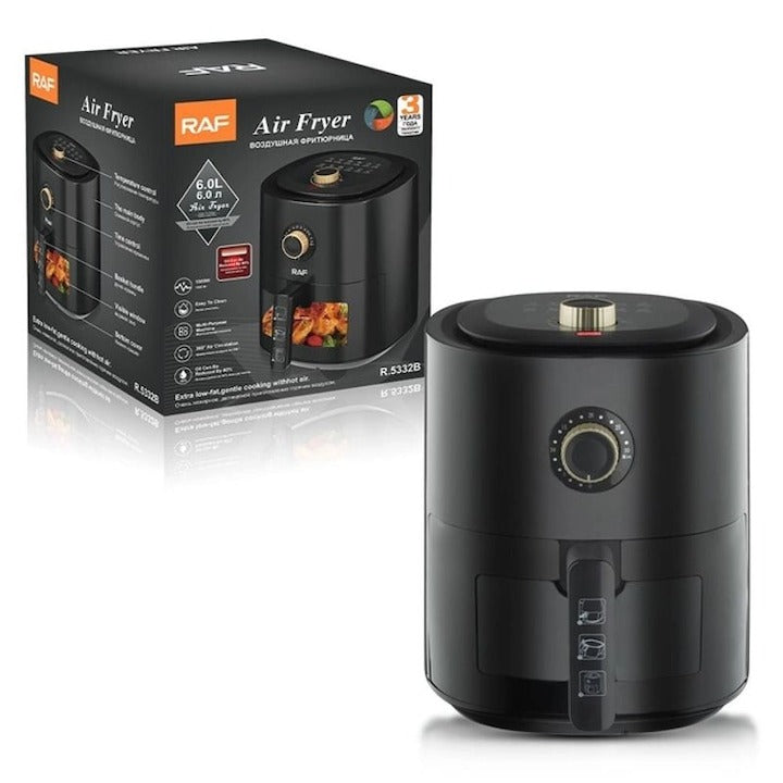 Friteuză cu Aer Cald RAF 5332B 6L, 2400W – Airfryer fără ulei, 8 programe - 50 hartii incluse