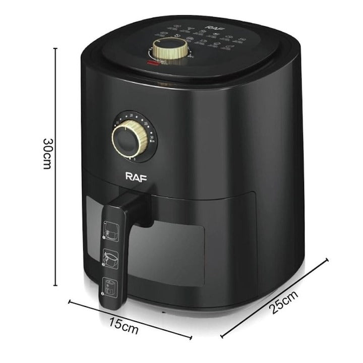 Friteuză cu Aer Cald RAF 5332B 6L, 2400W – Airfryer fără ulei, 8 programe - 50 hartii incluse