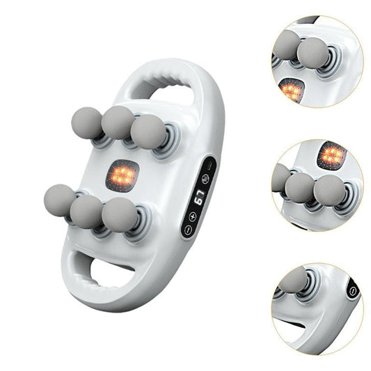 Aparat de Masaj Electric cu 6 Capete, Ecran LED, Silențios – Relaxare Musculară Acasă, Alb