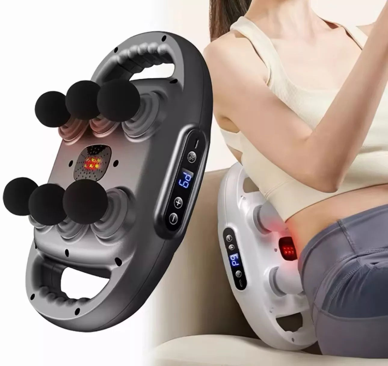 Aparat de Masaj Electric cu 6 Capete, Ecran LED, Silențios – Relaxare Musculară Acasă, Alb