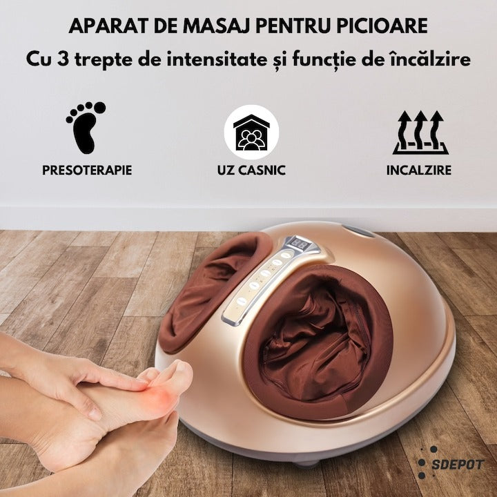 Aparat Masaj Shiatsu pentru Picioare cu Încălzire Infraroșu, 3 Intensități, Presopunctură & Vibrații, 40W