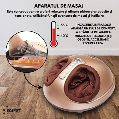 Aparat Masaj Shiatsu pentru Picioare cu Încălzire Infraroșu, 3 Intensități, Presopunctură & Vibrații, 40W