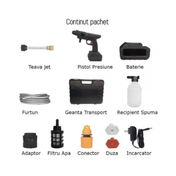 Aparat jet apa înaltă presiune auto – portabil, cu baterie reîncărcabilă