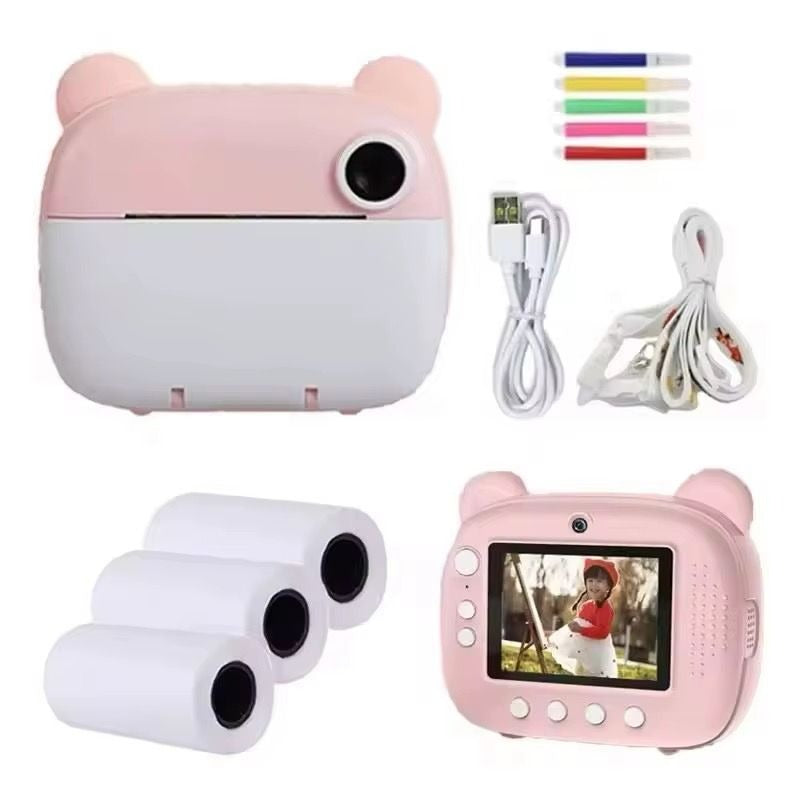 Cameră Foto Copii cu Imprimare Instant 24MP, Ecran 2.4” - Roz sau Albastru