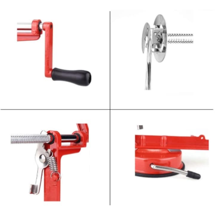 Aparat multifuncțional bucătărie 3-în-1 – Cartofi spiralați, curățare fructe, îndepărtare miez, Roșu