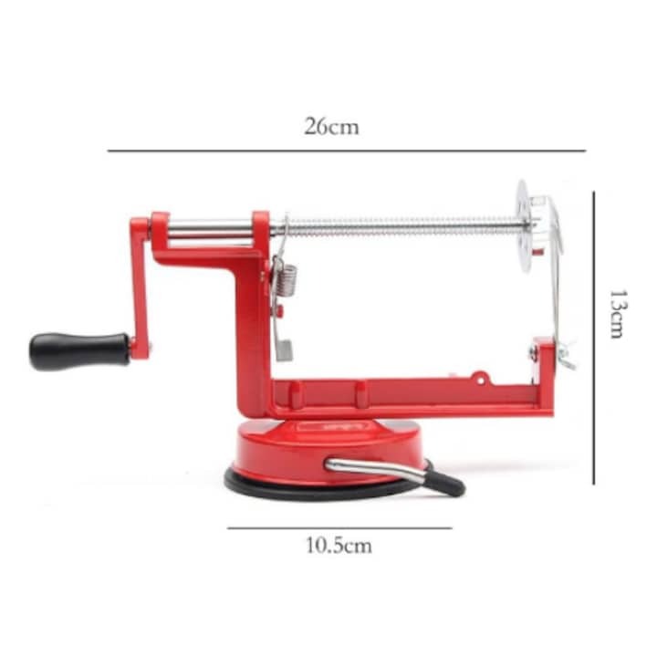 Aparat multifuncțional bucătărie 3-în-1 – Cartofi spiralați, curățare fructe, îndepărtare miez, Roșu