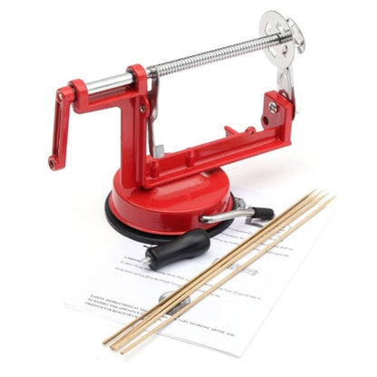 Aparat multifuncțional bucătărie 3-în-1 – Cartofi spiralați, curățare fructe, îndepărtare miez, Roșu