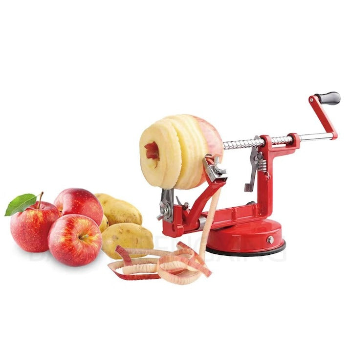 Aparat multifuncțional bucătărie 3-în-1 – Cartofi spiralați, curățare fructe, îndepărtare miez, Roșu