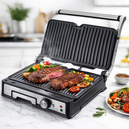 Grill Electric RAF R.2687 2000W pentru Sandvișuri & Steak, Plăci Antiaderente, Încălzire Dublă