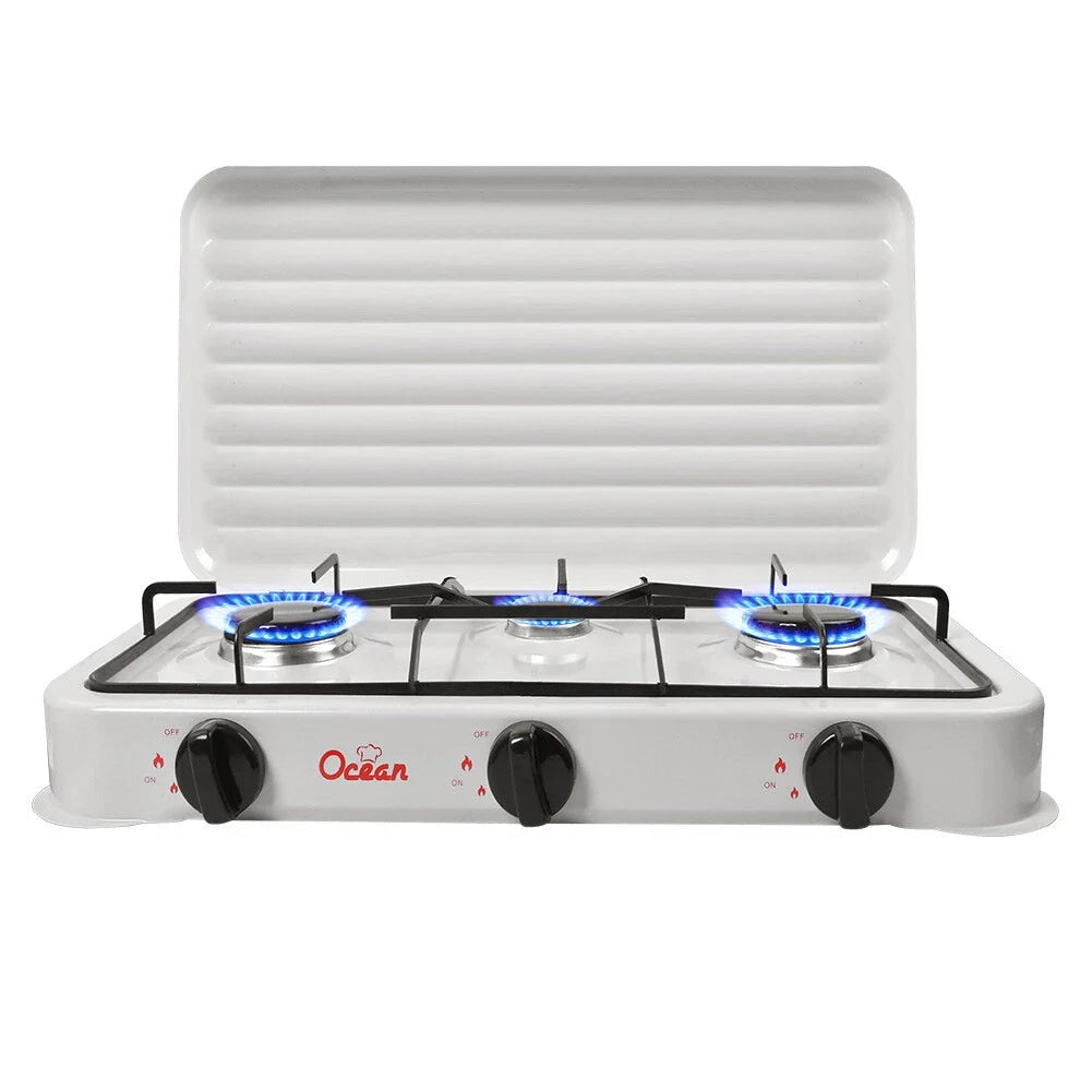 Aragaz portabil Ocean pe gaz cu 3 arzătoare – camping și uz casnic