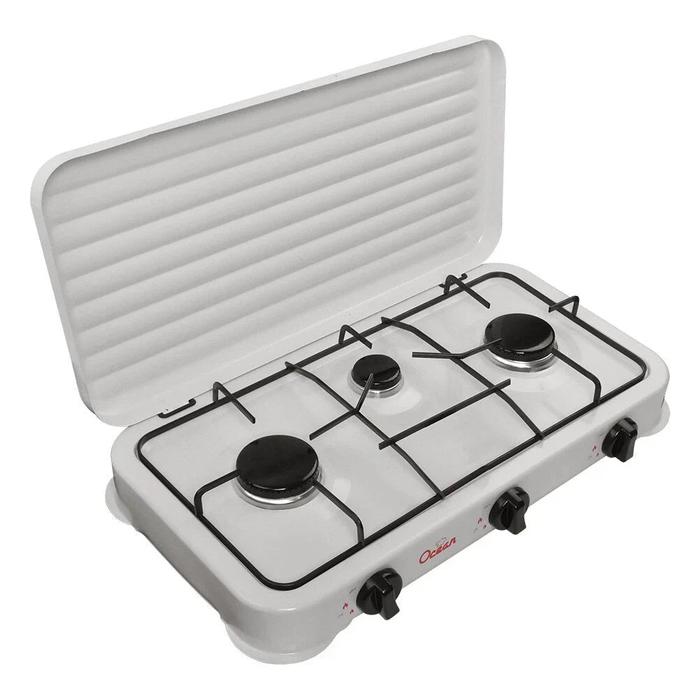 Aragaz portabil Ocean pe gaz cu 3 arzătoare – camping și uz casnic