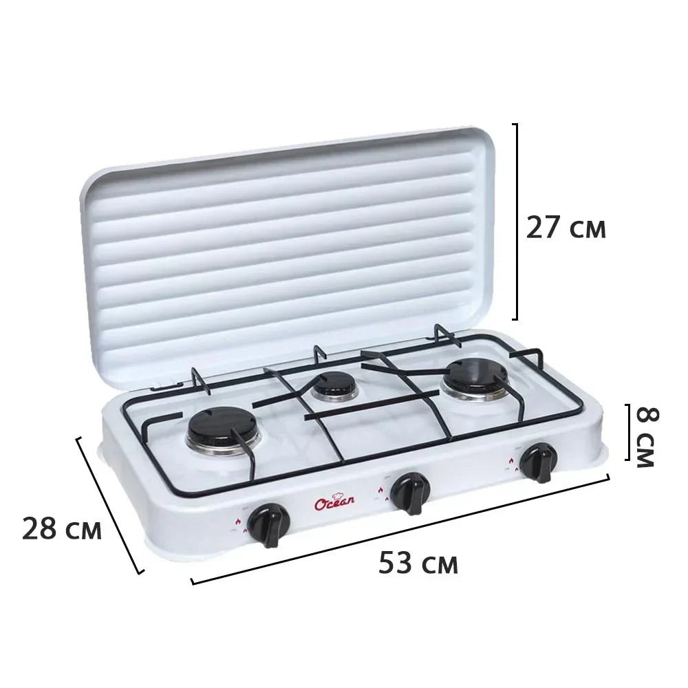 Aragaz portabil Ocean pe gaz cu 3 arzătoare – camping și uz casnic