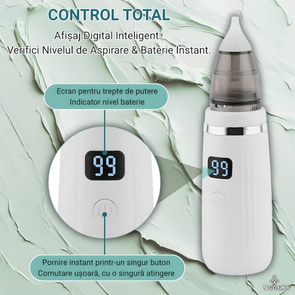 Aspirator nazal electric 2 în 1 pentru bebeluși și copii, LCD, 5 trepte, USB, 65 kPa