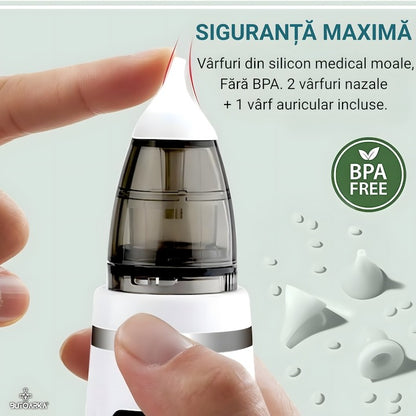 Aspirator nazal electric 2 în 1 pentru bebeluși și copii, LCD, 5 trepte, USB, 65 kPa