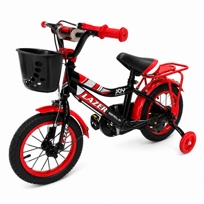Bicicleta Copii Cu Pedale, Roti Ajutatoare, Cosulet, Rosu 7-12 Ani