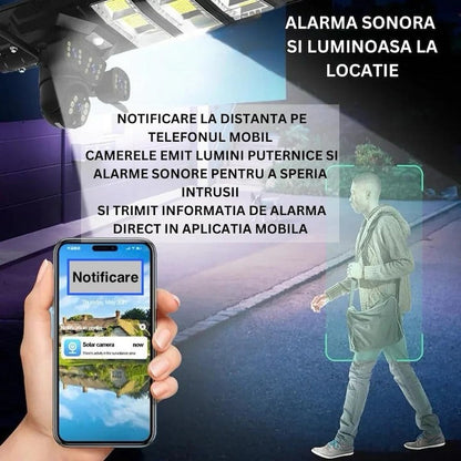 Cameră 4K 360° Solară 2in1 cu Lumină LED 450W, 4G/WiFi + Card Cadou 32GB