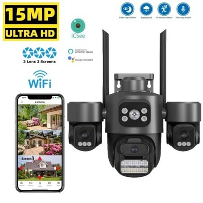 Camera de Supraveghere WiFi 15MP, 3 Lentile, Auto Tracking, IP66, Night Vision Color, Negru