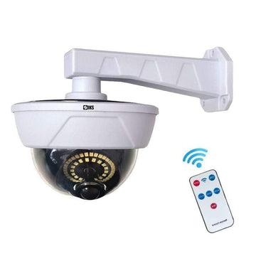 Lampa solara LED cu telecomandă – gen camera falsa, senzor miscare, 3 moduri lumina, IP66, alba