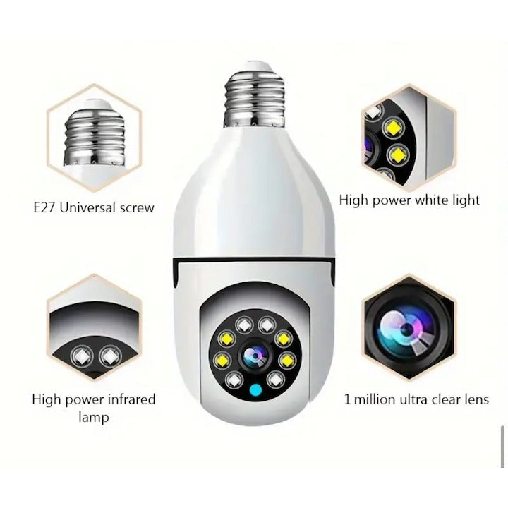 Cameră de supraveghere tip bec E27 Dual WiFi FullHD cu card 32GB inclus