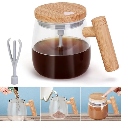 Cană cu mixer USB autoamestecare 500 ml – Sticlă borosilicată, IP67, 3 lame