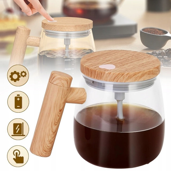 Cană cu mixer USB autoamestecare 500 ml – Sticlă borosilicată, IP67, 3 lame