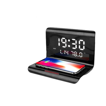 Ceas digital LED incarcare wireless alarma temperatura umiditate birou compatibil iOS & Android