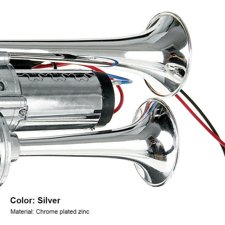 Claxon pneumatic auto 12V universal 600dB aer comprimat zinc cromat