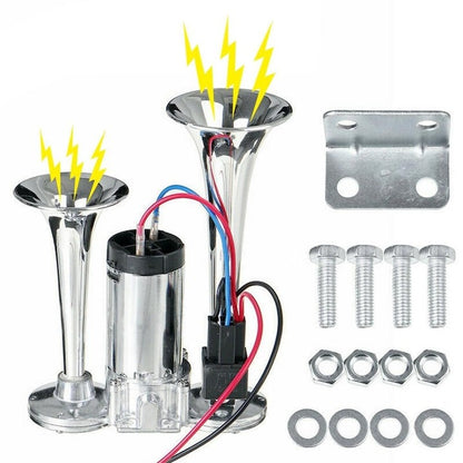 Claxon pneumatic auto 12V universal 600dB aer comprimat zinc cromat