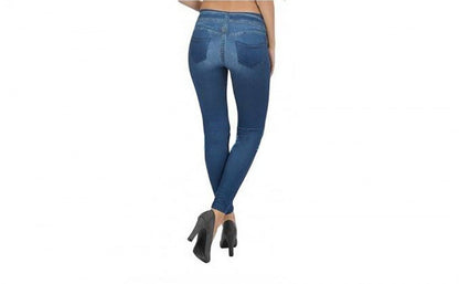 Colanți modelatori tip blugi, talie înaltă, efect push-up, culoare albastră - marime Universala