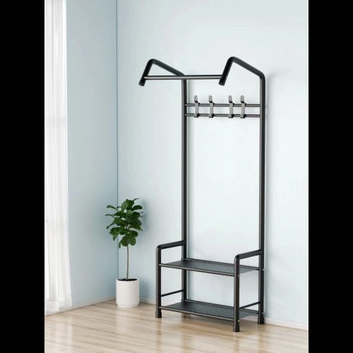 Cuier Metalic cu Suport Pantofi MKS-306, 165x57 cm, Negru