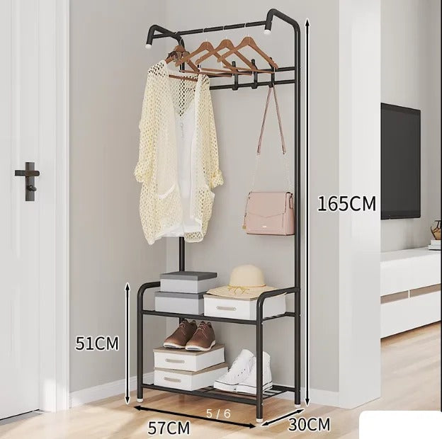 Cuier Metalic cu Suport Pantofi MKS-306, 165x57 cm, Negru