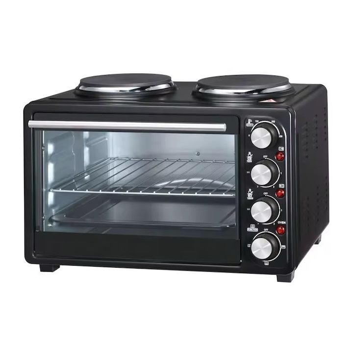 Cuptor electric cu plita RAF 30L 2 in 1 1500W 1600W aer cald grill timer inox
