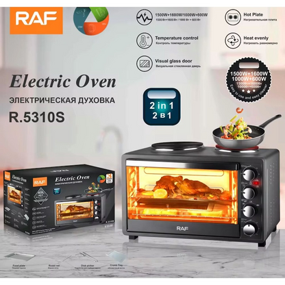 Cuptor electric cu plita RAF 30L 2 in 1 1500W 1600W aer cald grill timer inox