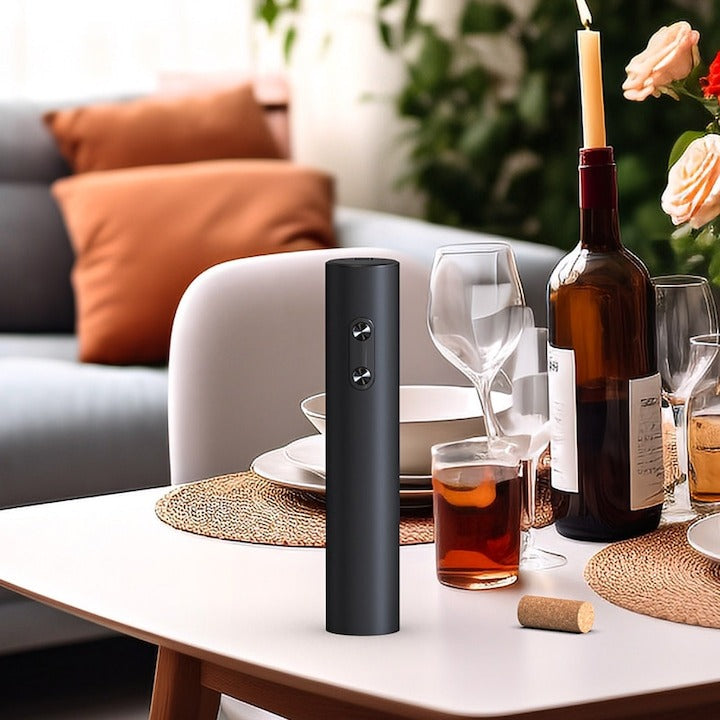 Desfăcător electric de vin automat, design elegant negru mat, cadoul ideal